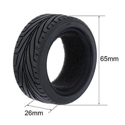 1/10 RC On-Road Car Tyres, 65mm Rubber RC Tire for 1/10 HSP Tamiya HPI Kyosho RC On Road Run-flating Car (Black) - color: Black