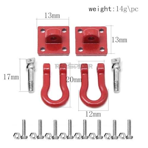 1/10 RC Car Accessories Mini Metal Trailer Chain and Tow Hooks Towing Hook & for 1:10 Rock Crawler Truck Car Traxxas TRX4 SCX10 Axial RC4WD Tamiya D90 (Red) - color: Red