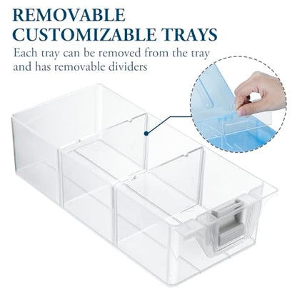 MyGift 11 Inch Sky Blue Transparent Arts and Crafts Sewing Supplies Storage Organizer Case with White Accents, 24 Customizable Compartments, 6 Drawers Removable Dividers - color: Aqua Blue