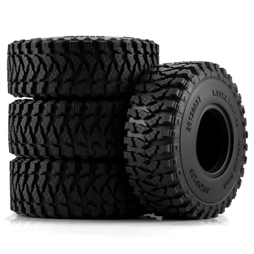 4PCS 1.55" Soft Rubber Wheel Tires 1.55 inch Mud Wheel Tyre All Terrain Crawler Rubber Tires with Foam Insert for 1/10 RC Crawler Car Axial 90069 TF2 D90 CC01 LC70 Tamiya MST JIMNY UTB18
