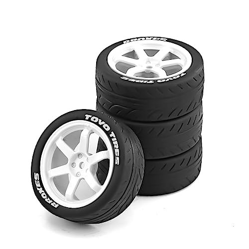 1/10 RC Rally Racing Tires And Hard Plastic Drift Wheels 12mm Hex On Road Tyres For 1:10 Touring Street Car Tamiya TT01 TT02 XV01 TA06 A959 PTG2 144001 HPI KYOSHO HSP PTG2 Traxxas 4PCS (White) - color: White