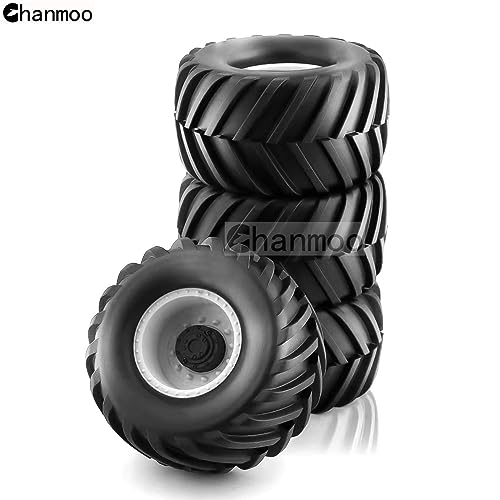 1/8 RC Monster Truck Tires and 17mm Hex Wheels Rims Rubber Buggy Tyres for 1:8 Scale Off Road Truck Car Kaiju Tmaxx E-Revo 3.3 Arrma Kraton 6S Typhon 3S Traxxas Maxx HPI Redcat 4PCS (White) - color: White
