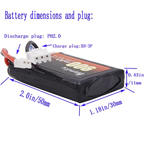 Blomiky 2 Pack 7.4V 850mAh Lipo Rechargeable Battery with PH2.0 Plug and USB Cable Suitable for 1/24 SCX24 RC Truck / SCX24 and USB 2