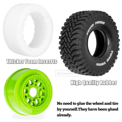 RC Wheels and Tire for 1/8 Maxx Slash 6S Short Course Truck(102076-4),All-Terrain Rubber Tyres w/Foam Insert,Replacement for #10272,Green - color: Green(4pcs)