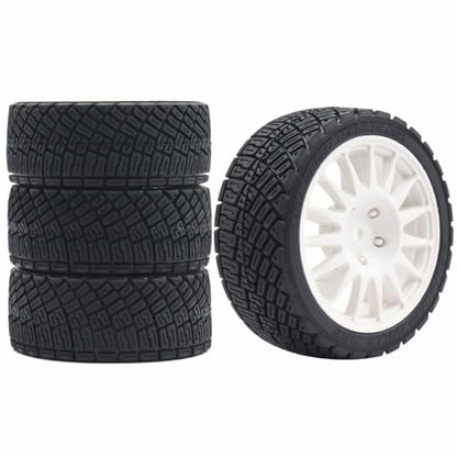 68mm 4PCS 1/10 RC On-Road tires and Hard Plastic wheels set Hex 12mm For WRC Drift Car Conversion 1/10 RC On-Road Car Traxxas Tamiya FW06 TT02 HPI HSP 94122 Kyosho W76 (White) - color: White