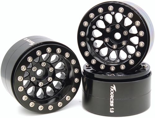 RC 1.9 Inch Beadlock Wheels Negative Offsets 8mm Rims Hex 12mm Aluminum Wheel for TRX4 TRX6 SCX10 Gen8 1/10 RC Crawler Remote Control Car Upgrades Accessories 4PCS (Black)) - color: Black)