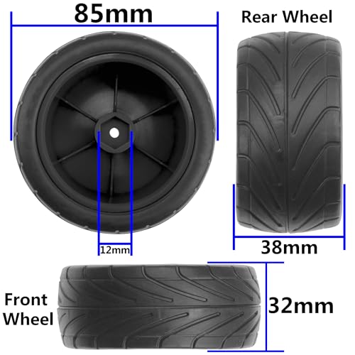 4Pack ShareGoo RC 85mm/3.34" Rubber Tires Front Rear Tyres 12mm Hex Wheel Compatible with Redcat HPI HSP Kyosho 1/10 RC Off-Road Car Buggy (Black) - color: Black