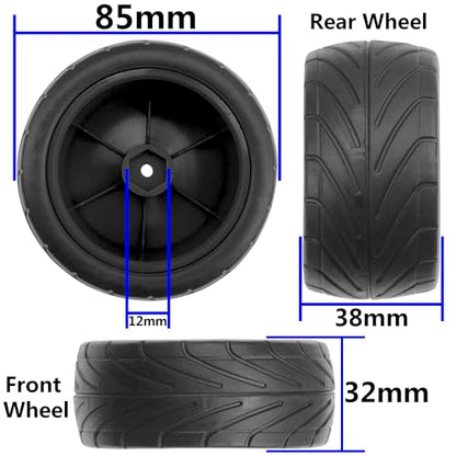 4Pack ShareGoo RC 85mm/3.34" Rubber Tires Front Rear Tyres 12mm Hex Wheel Compatible with Redcat HPI HSP Kyosho 1/10 RC Off-Road Car Buggy (Black) - color: Black