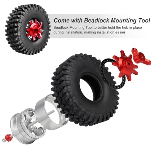 Hobbypark 1.9 Beadlock Wheels and Tires 120mm / 4.72inch Height and Mounting Install Tool for 1/10 RC Crawler with Foam Inserts,Set of 4 (Silver&Black) - color: Silver&black
