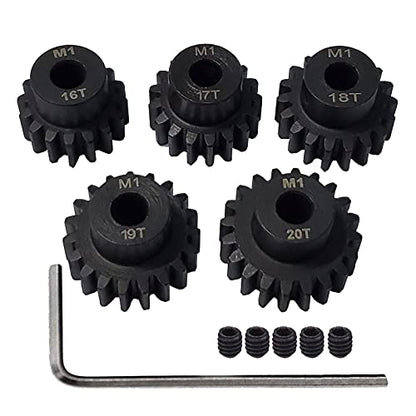 Metal Steel M1 Pinion Gear Sets 16T 17T 18T 19T 20T 5mm Shaft Motor Gears with Hex Key for 1/10 RC Brushless Brush Motor | Metal Steel,With Hex Key for Arrma HSP HPI AXIAL Tamiya Losi 1/10 RC Brushless Brush Motor - style: 16T 17T 18T 19T 20T