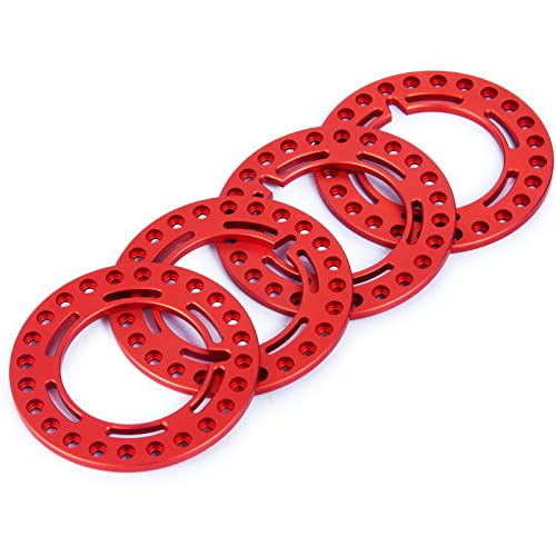 4pcs Aluminum 1.9inch RC Beadlock Wheel Rim Replacement Ring for 1/10 RC Crawler Car 1.9" Wheels/Rims (Red) - color: Red