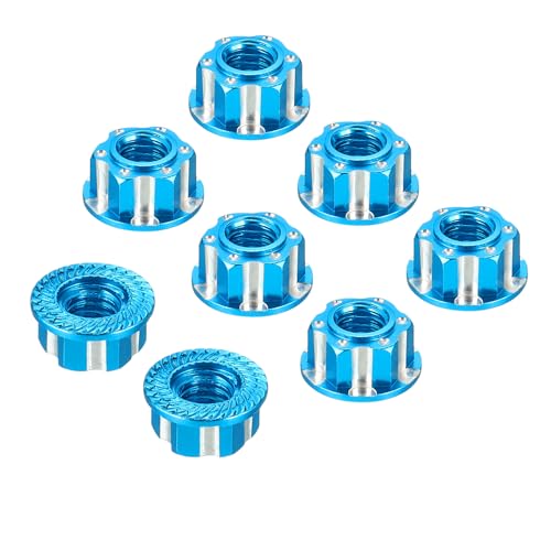 MECCANIXITY Hexagonal Nuts Aluminum M4 RC Wheel Carving Hex Nuts Dustproof Anti-Skid Mount Cap for 1/10 RC Model Car Trucks Off Road Car Upgraded Parts Pack of 8(Sky Blue) - color: Sky Blue