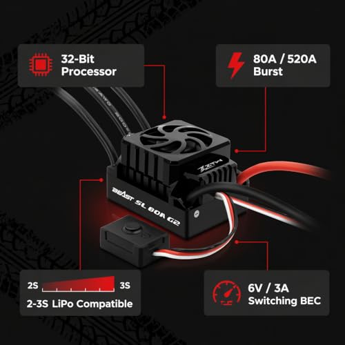 ZTW Beast G2 SL 80A ESC 2-3S Sensorless Brushless Speed Controller 6V/3A SBEC for 1/10 RC Car RTR Truck Buggy Truggy