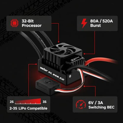 ZTW Beast G2 SL 80A ESC 2-3S Sensorless Brushless Speed Controller 6V/3A SBEC for 1/10 RC Car RTR Truck Buggy Truggy