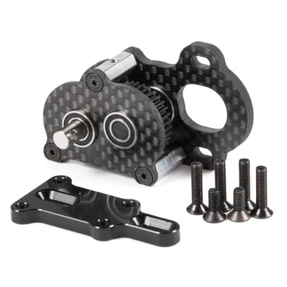 Ultra-Light Portal Transmission Carbon Gearbox with Adapter Plate | 3:1 Gear Ratio, 36T 48P Spur Gear, Titanium Output Shafts, Fits 1/10 Comp Rigs LCG Chassis