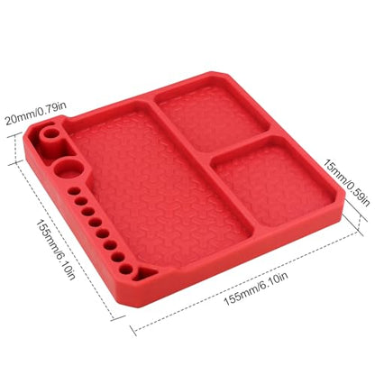 OGRC Silicone Tool Tray, Parts Organizer RC Screw Storage Plate Holder Mat | 160×160mm, with Detachable Magnetic Mats, Red - color: Red