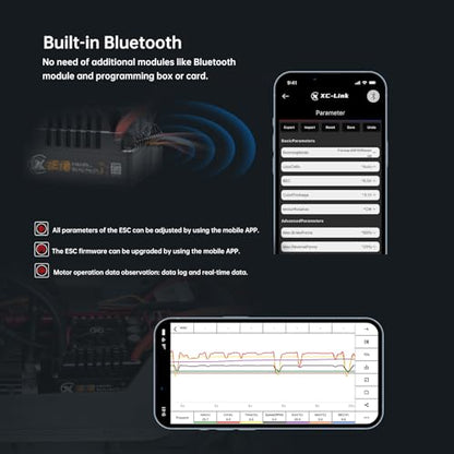 XC E8 Sensored Brushless ESC for 1/8 RC Car,3-6S 160A | Bluetooth APP Programming,6.0V/7.4V/8.4V BEC,Turbo Timing,Multiple protection,Smart Fan - size: No Connector