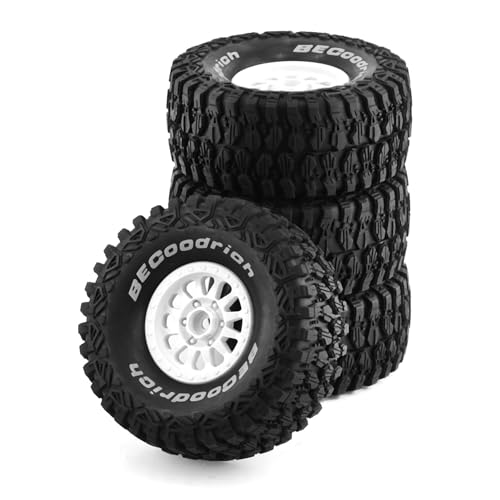 1/7 RC Short Course Truck Tires with Foam Insert and Wheels 17mm Hex OD 135mm 1/8 All Terrain Off Road Tyres for 1:7 RC Buggy Monster Truck Car TRAXXAS UDR 85086-4 4PCS (White) - color: White