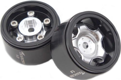 RC 1.0 Beadlock Wheels Offsets -2 Aluminum Rims for AX24 1/18 TRX4M All 1/24 Scale SCX24 Deadbolt RC Crawler Car Wheels Upgrades 4Pc (Silver & Black) - color: Silver & Black