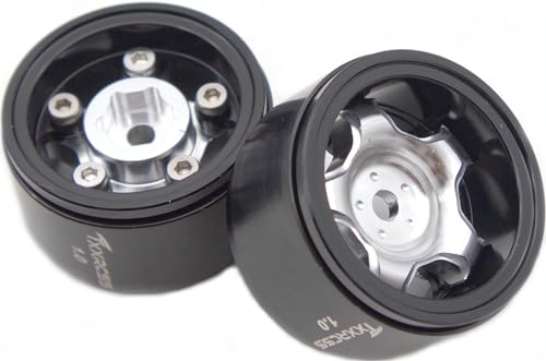RC 1.0 Beadlock Wheels Offsets -2 Aluminum Rims for AX24 1/18 TRX4M All 1/24 Scale SCX24 Deadbolt RC Crawler Car Wheels Upgrades 4Pc (Silver & Black) - color: Silver & Black