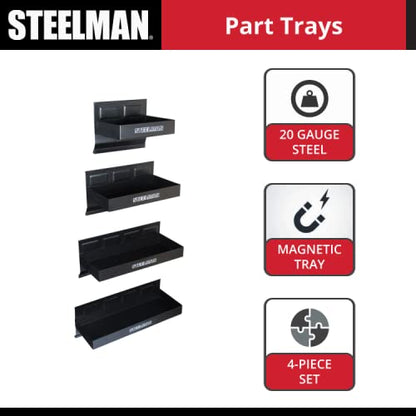 Steelman Non-Marring Magnetic Tool/Parts Storage Trays for Rolling Toolboxes, Durable Steel, 4-Piece Set - size: 4-Piece Set