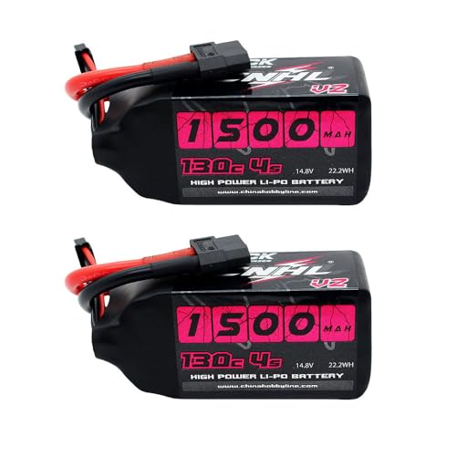 CNHL Black Series 1500mAh 4S Lipo Battery 14.8V 130C XT60 Plug (2 Packs) | Provides extended flight time with strong punch for 5-6 inch freestyle, racing FPV quads, and cine rigs.