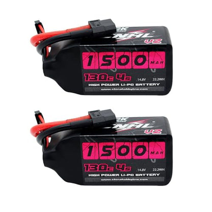 CNHL Black Series 1500mAh 4S Lipo Battery 14.8V 130C XT60 Plug (2 Packs) | Provides extended flight time with strong punch for 5-6 inch freestyle, racing FPV quads, and cine rigs.