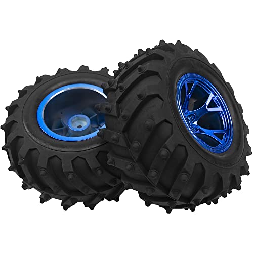 4.72''OD Rubber Tires & Wheel Rim 12mm Hex Hub Compatible with RedCat Volcano Traxxas Rustler HPI HSP Tamiya Exceed Himoto 1/10 Off-Road Monster Truck,120mmx56mm (Blue) - color: Blue