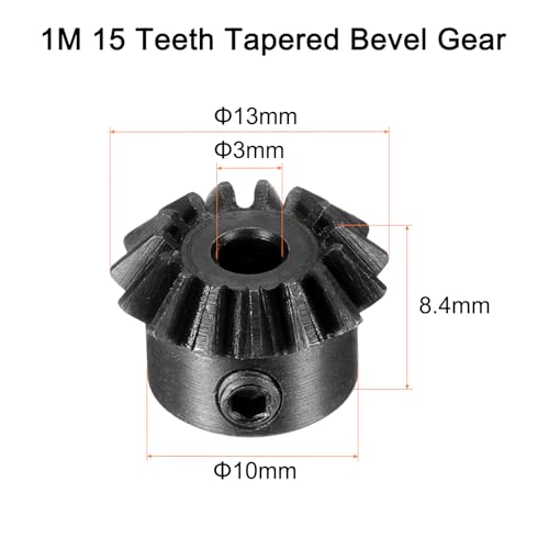 uxcell 2pcs Bevel Gear 0.8 Module 1:1 Reduction Rate 15T 3mm Hole Dia Bevel Pinion Gear 45# Steel, 45 Degree Steering Gear for Hardware Mechanical Rotation, Black - size: 3mm Bore
