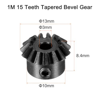 uxcell 2pcs Bevel Gear 0.8 Module 1:1 Reduction Rate 15T 3mm Hole Dia Bevel Pinion Gear 45# Steel, 45 Degree Steering Gear for Hardware Mechanical Rotation, Black - size: 3mm Bore