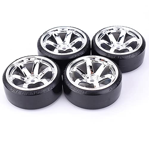 4Pcs 63mm RC Drift Car Tires Hard Tyres Plastic Wheel Rims for 1/10 On-Road Drifting Car for HSP Tamiya HPI Kyosho Spare Parts(Silver) - color: Silver
