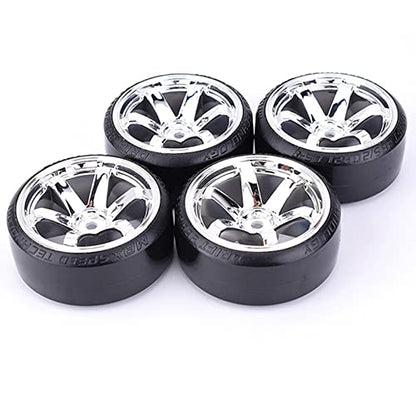 4Pcs 63mm RC Drift Car Tires Hard Tyres Plastic Wheel Rims for 1/10 On-Road Drifting Car for HSP Tamiya HPI Kyosho Spare Parts(Silver) - color: Silver