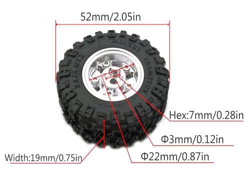 RC 1.0 Aluminium Beadlock Wheel and Tire Set for SCX24 1/24 1/18 RC Crawler YK1002 (Silver) - color: Silver