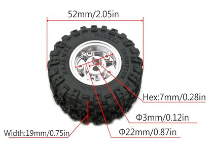 RC 1.0 Aluminium Beadlock Wheel and Tire Set for SCX24 1/24 1/18 RC Crawler YK1002 (Silver) - color: Silver