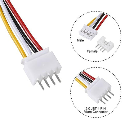 Alinan 20pcs Jst 2.0 Ph 4 Pin Connector Plug, Included 10pcs Mini 4 Pin Jst Ph2.0 26AWG Female Connector Plug with 300mm Cable Wire and 10pcs Micro Jst Ph2.0mm 4Pin Male Connector Plug - color: 4Pin 26AWG 300mm Cable