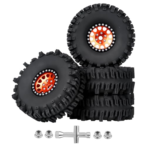 120mm 4.72'' Tall 1.9 Mud Slingers Tires Super Grip and 1.9 Beadlock Wheels Aluminum 1.9 Beadlocks for FCX10 TRX4 Axial SCX10 II UTB18 Capra 4WS Redcat Gen8 Gen7 VS4-10 1/10 RC Crawler Car (Color D) - color: Color D