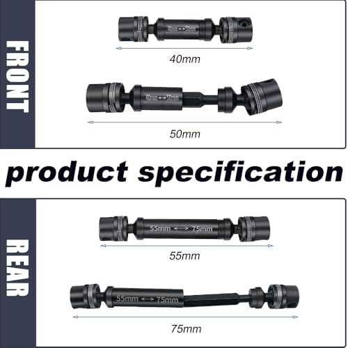 MOHERO 2Pcs Steel RC Drive Shaft Front Rear Center Driveshafts Set for 1/18 TRX4M Bronco Defender RC Crawler Car Upgrade