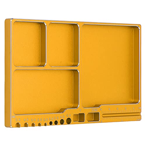 Magnetic Screw Tray, Aluminum Alloy RC Repair Tool Tray with Strong Magnetic Pad for Screws Nuts and Washers, Portable Magnetic Parts Tray for RC Cars Aircraft Helicopters (Gold) - color: Gold