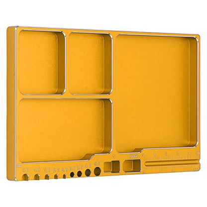 Magnetic Screw Tray, Aluminum Alloy RC Repair Tool Tray with Strong Magnetic Pad for Screws Nuts and Washers, Portable Magnetic Parts Tray for RC Cars Aircraft Helicopters (Gold) - color: Gold