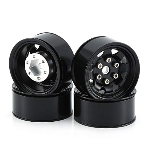 4PCS 1.55 inch Metal Beadlock Wheel Hub RC Car Aluminum Alloy Wheel Rim Compatible with 1/10 RC Crawler Car Model D90 TF2 Tamiya CC01 CC02 LC70 LC80 (Black) - color: Black