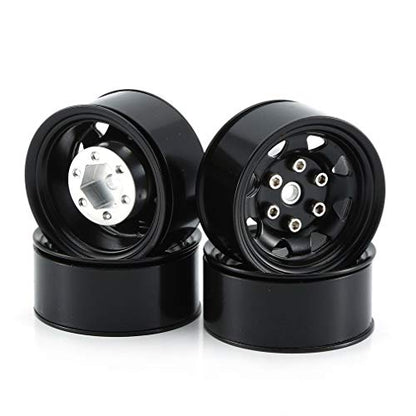 4PCS 1.55 inch Metal Beadlock Wheel Hub RC Car Aluminum Alloy Wheel Rim Compatible with 1/10 RC Crawler Car Model D90 TF2 Tamiya CC01 CC02 LC70 LC80 (Black) - color: Black