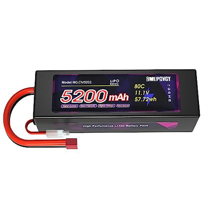 11.1V Lipo Battery 3S 5200mAh 80C Lipos Hard Case with T Connector for RC Car Trucks 1/8 1/10 RC Vehicles - color: T