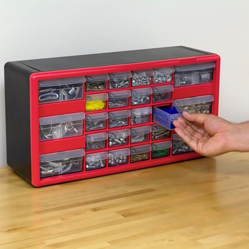 Akro-Mils 26-Drawer Plastic Storage Cabinet, 20"W x 6"D x 10"H, Red - color: Red, size: 26 Drawer, style: 1 Pack