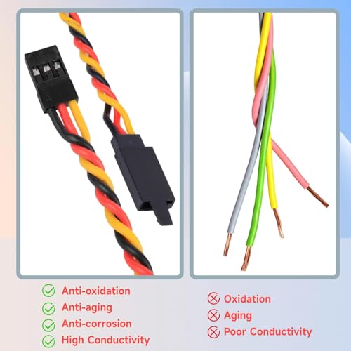 Twisted Servo Extension Cable w/Safety Clip 20AWG 60 Core Male to Female | Crazepony Servo Extension Cable Twisted Wire for RC Vehicles, Drones, E-Bikes, RC Model - 4 Lengths / 2 Wires per Pack