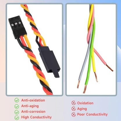 Twisted Servo Extension Cable w/Safety Clip 20AWG 60 Core Male to Female | Crazepony Servo Extension Cable Twisted Wire for RC Vehicles, Drones, E-Bikes, RC Model - 4 Lengths / 2 Wires per Pack