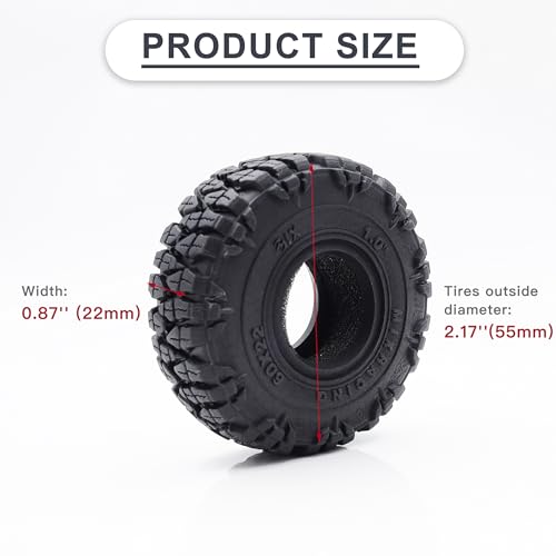 1.0 Tires 60*22mm Tires & Silicone Rubber Inserts for 1/18 1/24 RC Crawler | Soft Drift Tires for RC Crawler Axial SCX24 FMS FCX24 RC Crawler Car,Replacement Wheels,Durable Rubber,Ready to Install