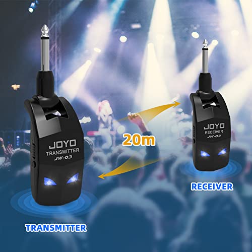 JOYO 2.4GHz Wireless Guitar System Rechargeable Transmitter and Receiver 4 Selectable Channels, 5ms Low Latency, 65ft Range, Up to 8 Hour Battery for Electric Guitar, Bass & Acoustic (JW-03) - style: 2.4GHz