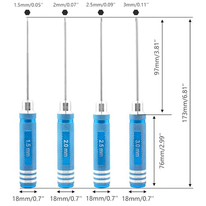 4 Pieces Hex Screw Driver Set 1.5mm 2.0mm 2.5mm 3.0mm Allen Wrench Keys Screwdriver Kit RC Repair Tools for Traxxas RC Car Drone Multi-Axis Helicopter Arrma Axial Losi Redcat Racing (Blue) - color: Blue