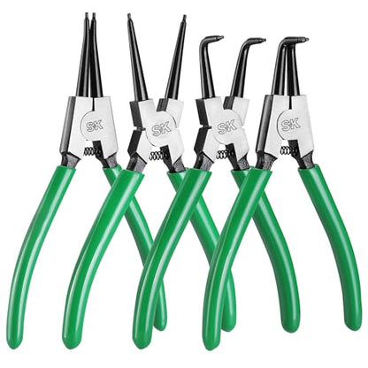 SK 4-Piece Snap Ring Pliers Set, 7-Inch Internal/External Circlip Pliers | C Clip Pliers with Straight/Bent Jaw, 0.07'' Tip Diameter, Premium CR-V Steel, with Zipper Pouch - style: 4-Piece Set