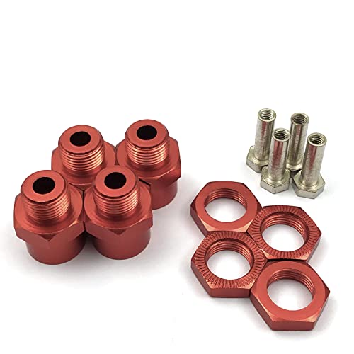 FainWan 4-Pack 12mm to 17mm Wheel Hex Hub Adapter Extension Conversion for 1/10 RC Car and Upgrade 1/8 Tires(RED)